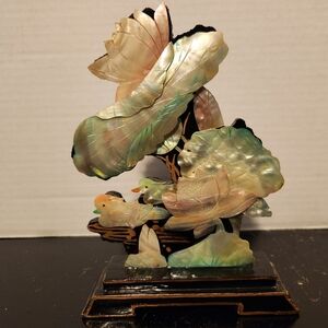 Rare Antique Chinese Chinoiserie Mother-of-pearl Laqured Wood Duck Pond